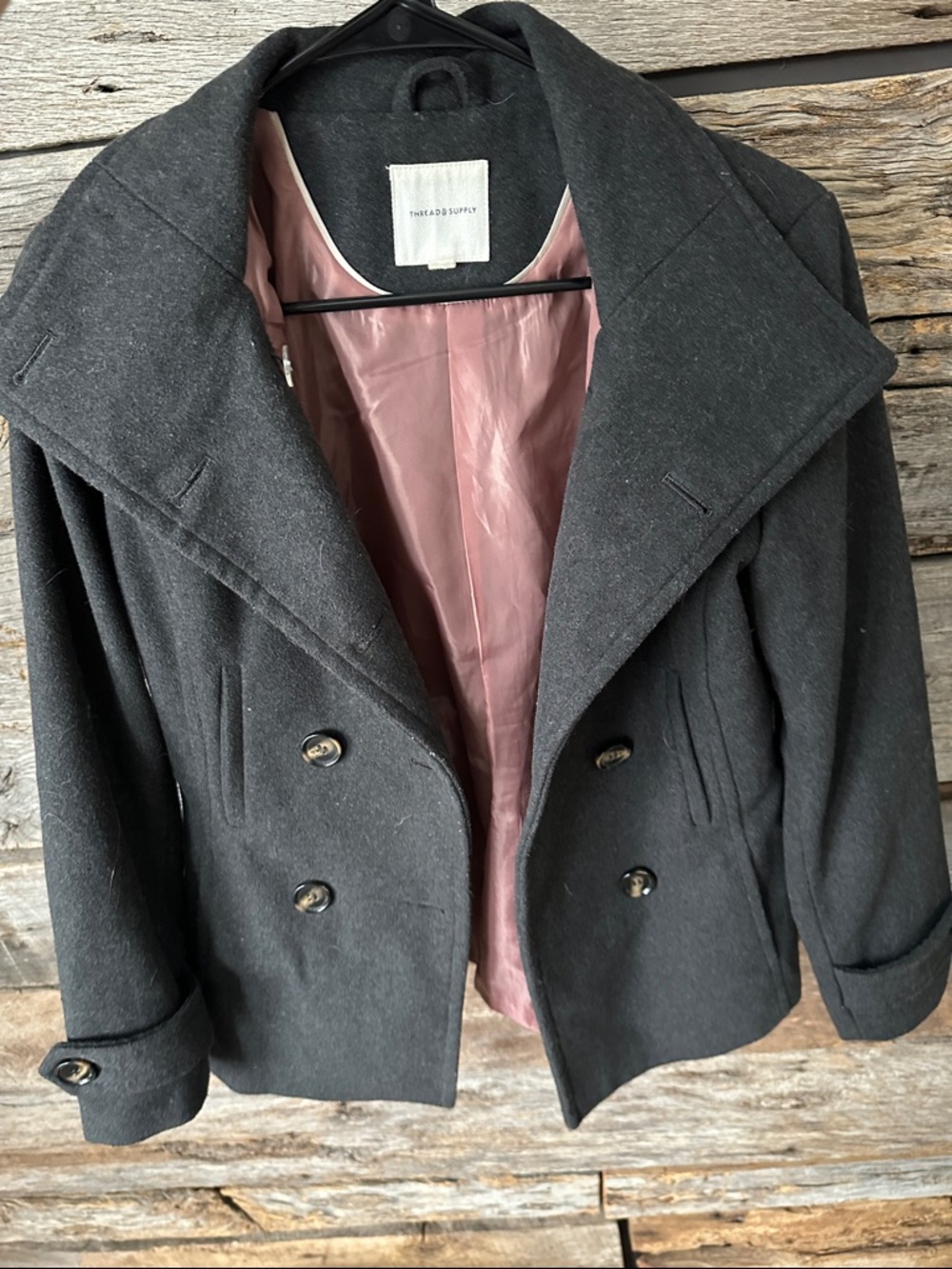 Thread & Supply Charcoal Peacoat with Pink Lining